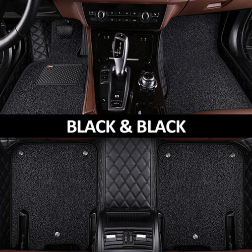 Hybrid Black and Red Leather Diamond Car Mats - Indy Mats