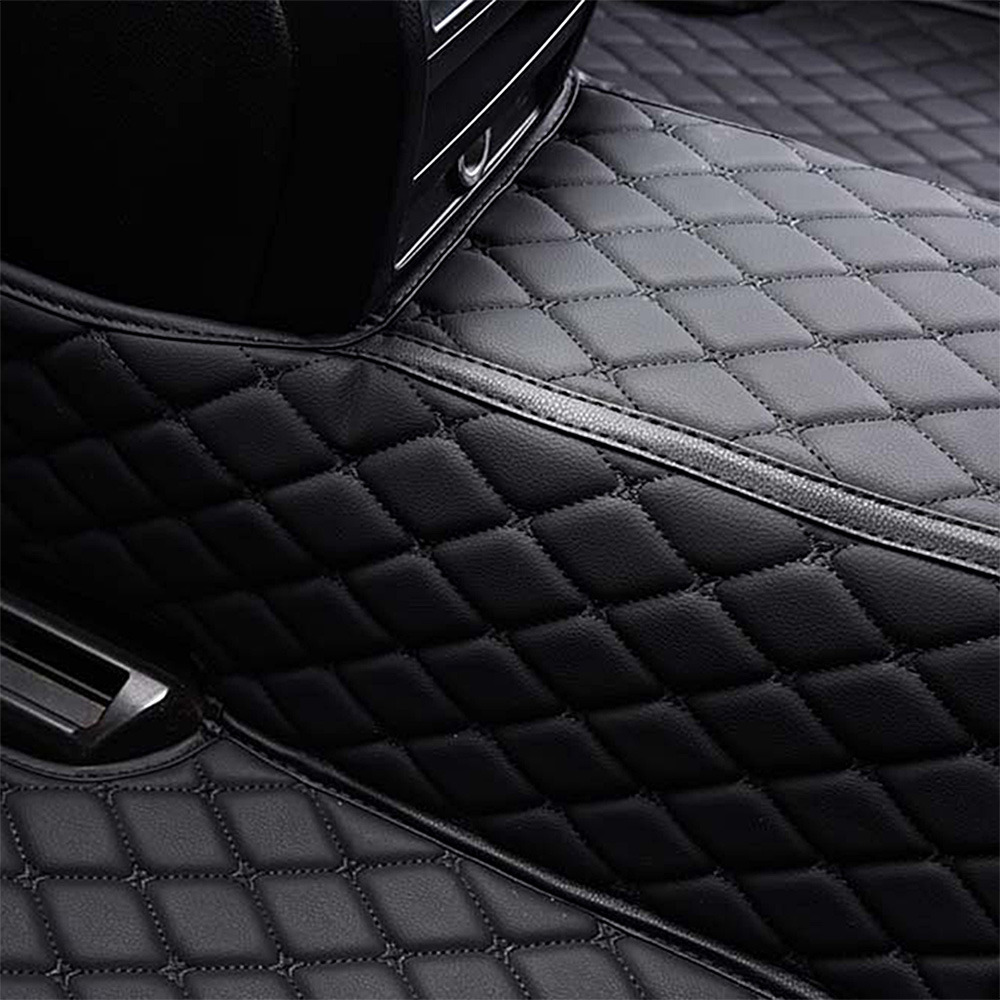 Black Leather and Green Stitching Diamond Car Mats - Indy Mats