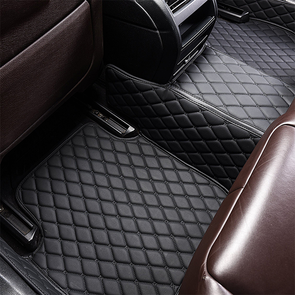 Hybrid Black and Red Leather Diamond Car Mats - Indy Mats