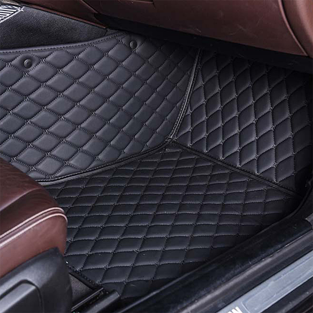 Hybrid Black and Red Leather Diamond Car Mats - Indy Mats