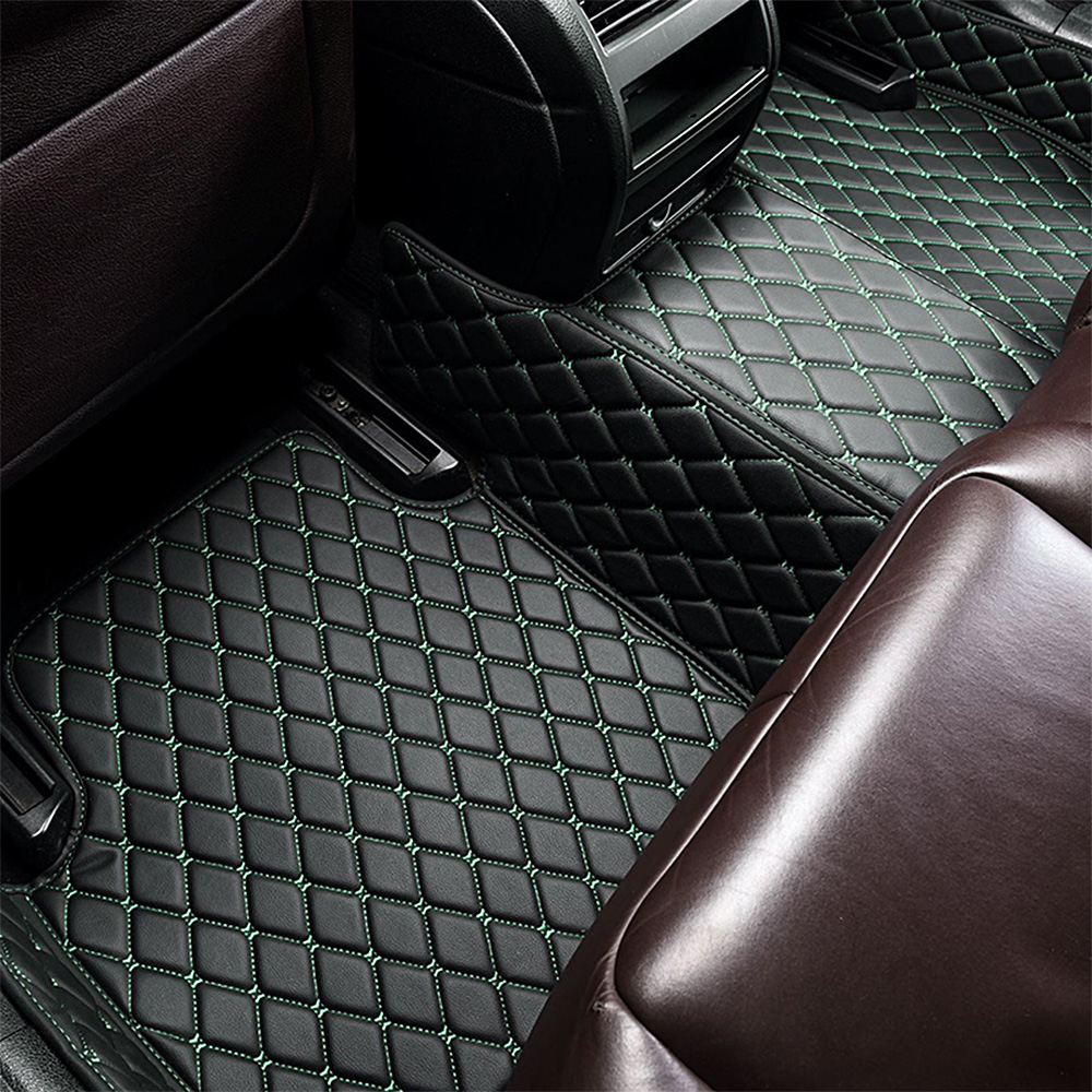 Hybrid Black and Red Leather Diamond Car Mats - Indy Mats