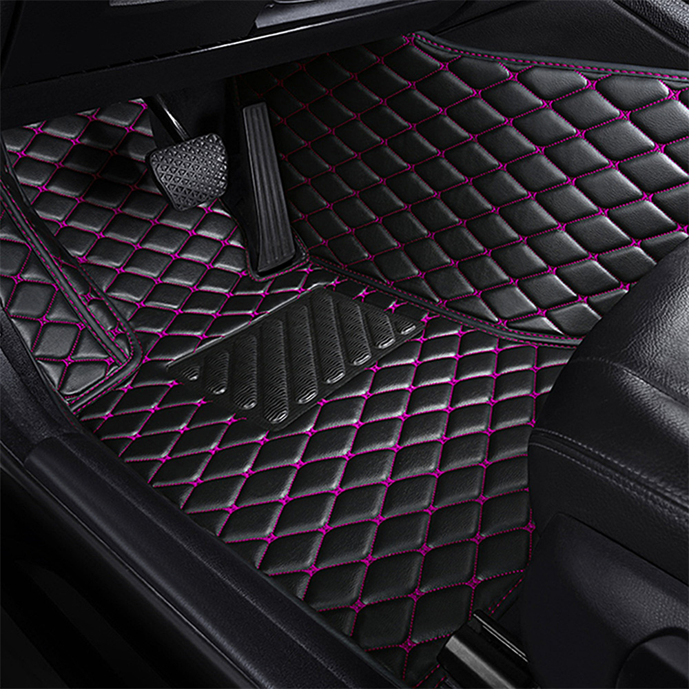 Hybrid Black and Red Leather Diamond Car Mats - Indy Mats