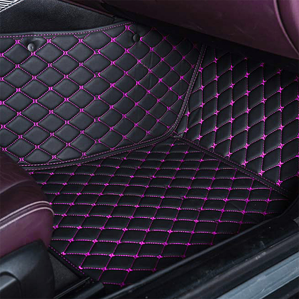 Hybrid Black and Red Leather Diamond Car Mats - Indy Mats