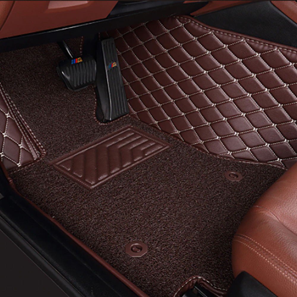 Coffee Leather & Coffee Double Layer Diamond Car Mats - Indy Mats