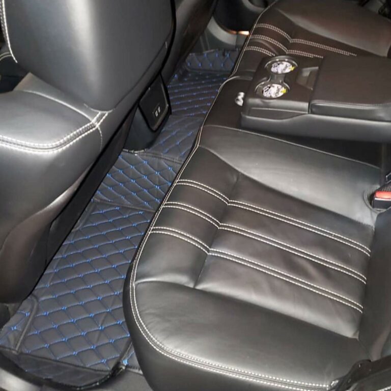 Black Leather and Black Stitching Diamond Car Mats - Auto Americans